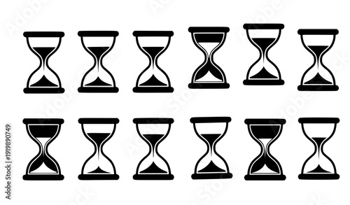 SEO Title 1
Black hourglass silhouette icon set with different sand levels isolated on white