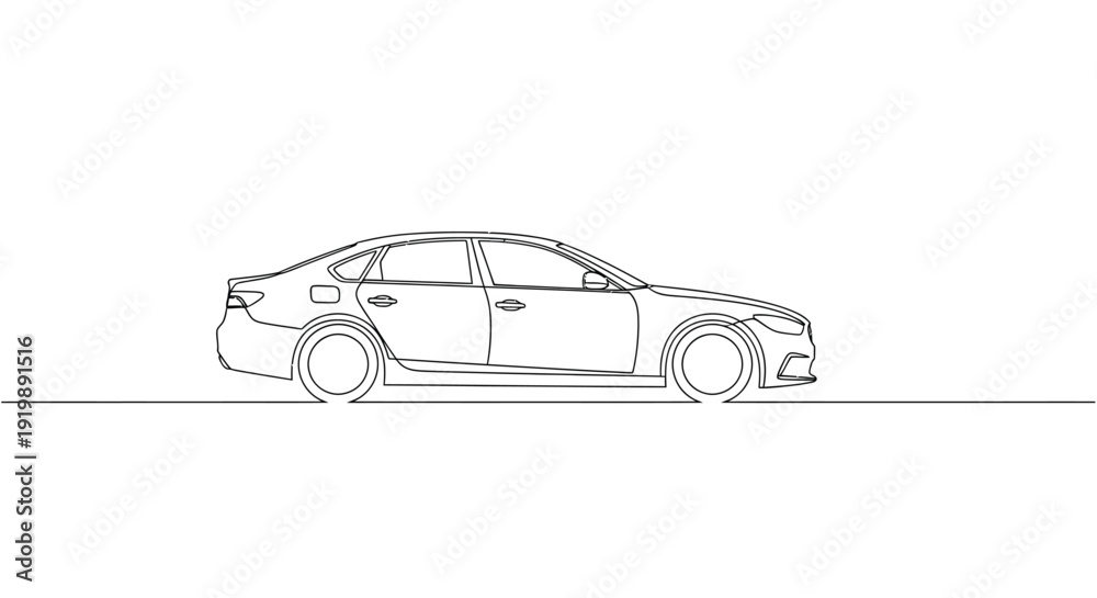 Fototapeta premium Sleek Transportation: Continuous Line Art of a Modern Sedan Car Profile