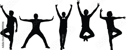 Jumping people silhouette vector illustration featuring dancing man woman celebration freedom energetic movement active pose isolated design collection