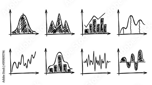 frequency graph, bold style black Hand drawn set collection , white background , vector isolate