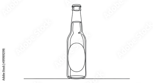 Single bottle of beer, minimalist line art for beverage advertising