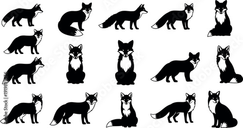 Collection of various fox poses and silhouettes