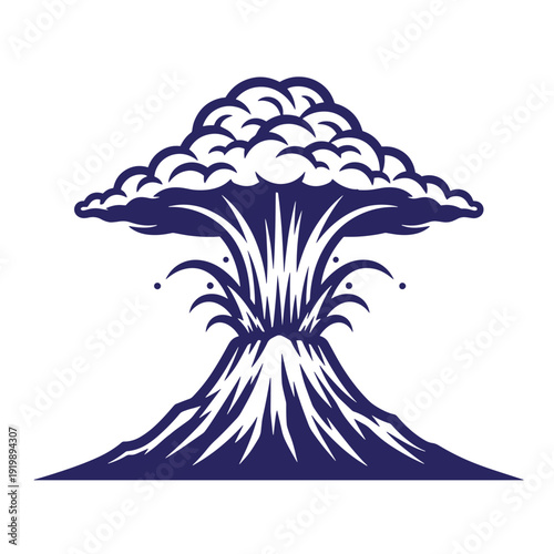 Illustration of a volcanic eruption with a large cloud of smoke and ash  a natural disaster scene