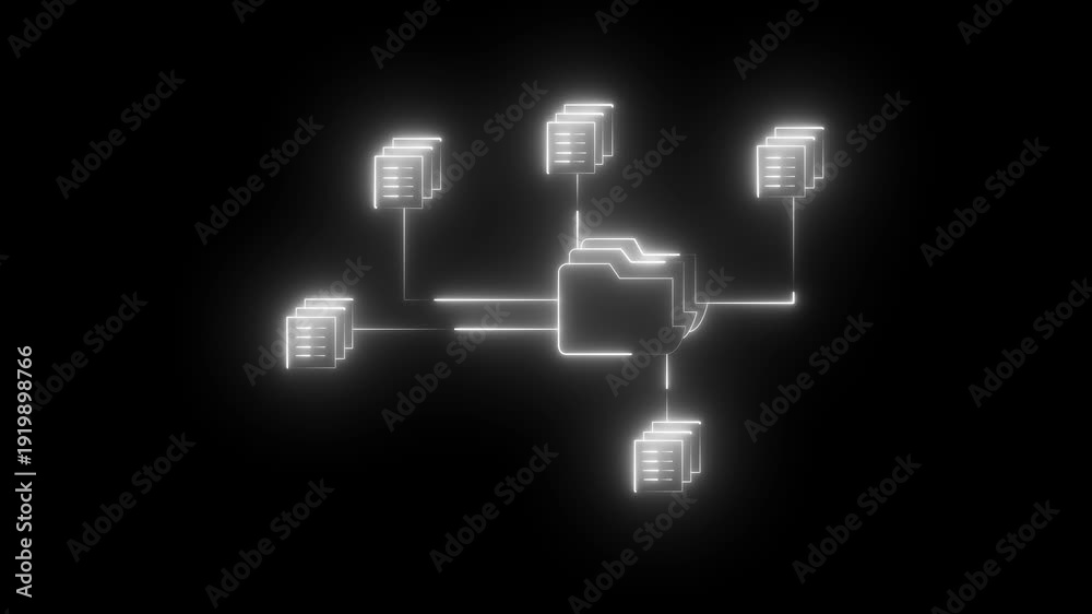 neon document management system icon connecting multiple files and ...