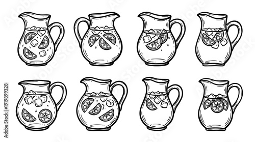 sangria pitcher, bold style black Hand drawn set collection , white background , vector isolate