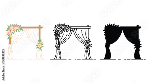 Wedding arch vector illustrations in various styles and colors