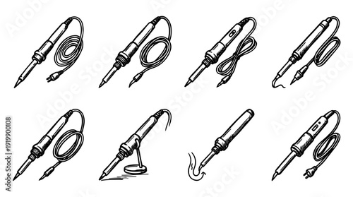 soldering iron, bold style black Hand drawn set collection , white background , vector isolate