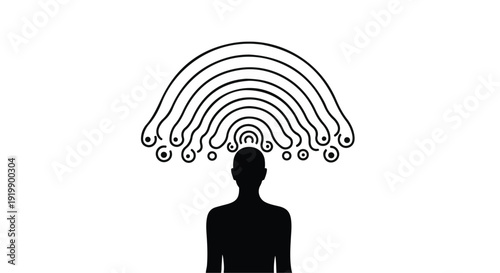 Abstract Silhouette of a Person with Expanding Thought Waves Above Their Head