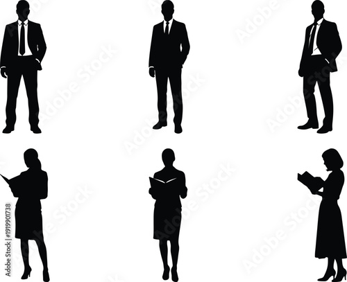 Professionals in various poses demonstrating business and communication postures