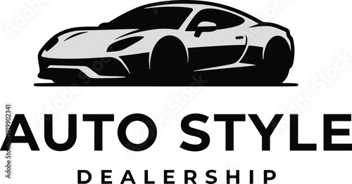 Auto Style Dealership Logo with Modern Sports Car Silhouette Vector Design for Automotive Branding Isolated on White Background