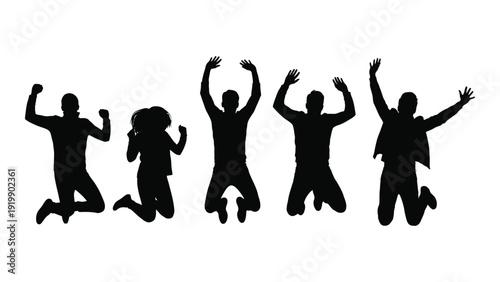 Silhouettes of people jumping and celebrating in the air. isolated on white background, Vector