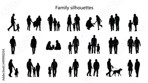A diverse group of people silhouettes engaged in various activities isolated on white background, Vector