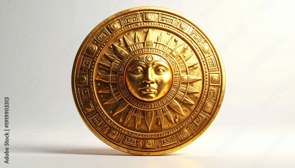 Obraz premium Golden Sun Disk - Ancient Artifact with Intricate Facial Details.