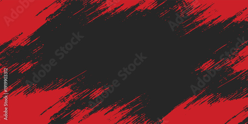 Abstract Red Grunge Brush Strokes Background. Modern Dark Artistic Vector Backdrop with Distressed Paint Texture for Sports Branding, Rock Music Posters, and Edgy Streetwear Graphic Design. Rough.