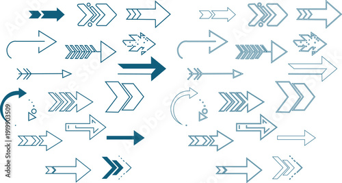 Teal blue arrow and circular in a clean layout direction