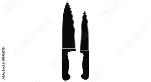 A stark minimalist depiction of two kitchen knives one larger than the other presented in silhouette high quality