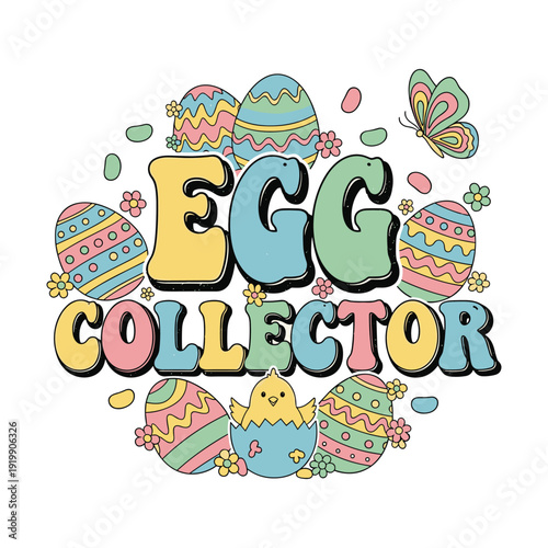 Vibrant Easter eggs and chick in colorful collector graphic