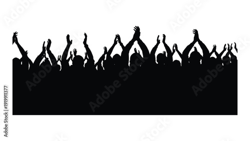 Silhouettes of people raising their hands in a crowd at a concert or event. isolated on white background, Vector