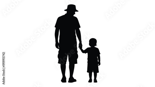 Silhouette of a man and a child holding hands, symbolizing guidance and protection. isolated on white background, Vector