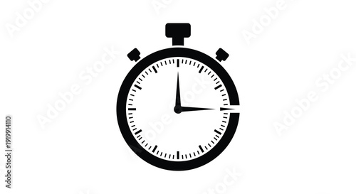 A stark black silhouette depicts a classic stopwatch emphasizing time speed and measurement with its simple design