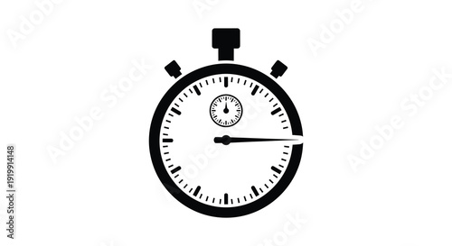 A minimalist black and white illustration depicts a stopwatch symbolizing time measurement and speed high quality professional detailed modern elegant