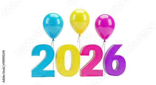 2026 New Year Celebration with Colorful Balloons