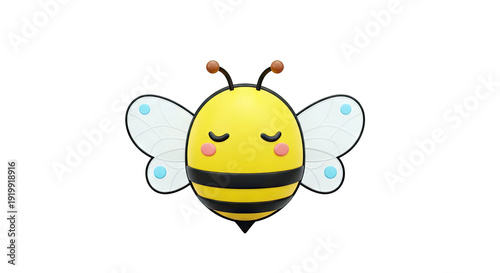 Cute cartoon bee with closed eyes and pink cheeks