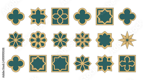 Collection of ornamental islamic geometric frames and stars.