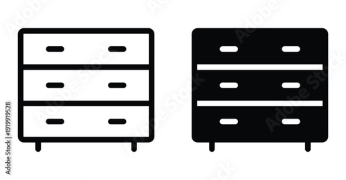 Minimalist Chest of Drawers Illustration in Black and White Style