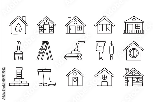 Home Renovation and Repair Outline Icons for Property Improvement Design