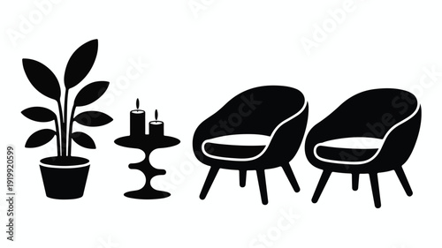 Set of minimalist interior furniture and decor icons.