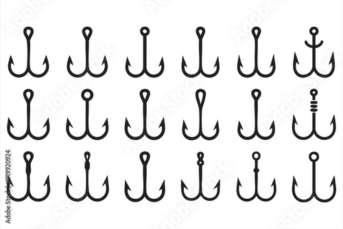 Angler Hook Icon Collection for Fishing Gear and Adventure Graphics