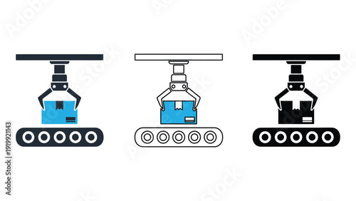 Robot crane vector icons in different colors and styles