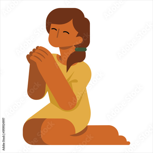 Young girl kneeling and praying with devotion Vector