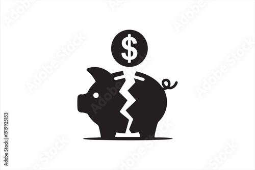Finance Crisis and Money Loss Icon Featuring Broken Piggy Bank Symbol