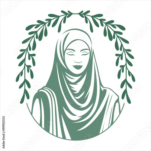 Muslim woman wearing hijab in floral frame Vector