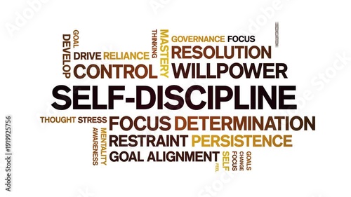 Self-Discipline animated word cloud-text design animation tag kinetic typography seamless loop.