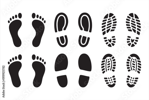 Footprint and Boot Print Vector Icons for Path and Journey Concepts