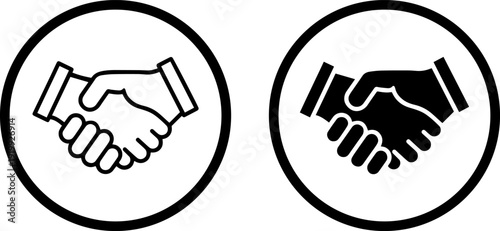 Handshake icons in circles for business partnership and agreement