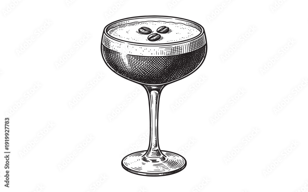 Εκτύπωση καμβά espresso martini coffee cocktail in a glass vintage engraving illustration