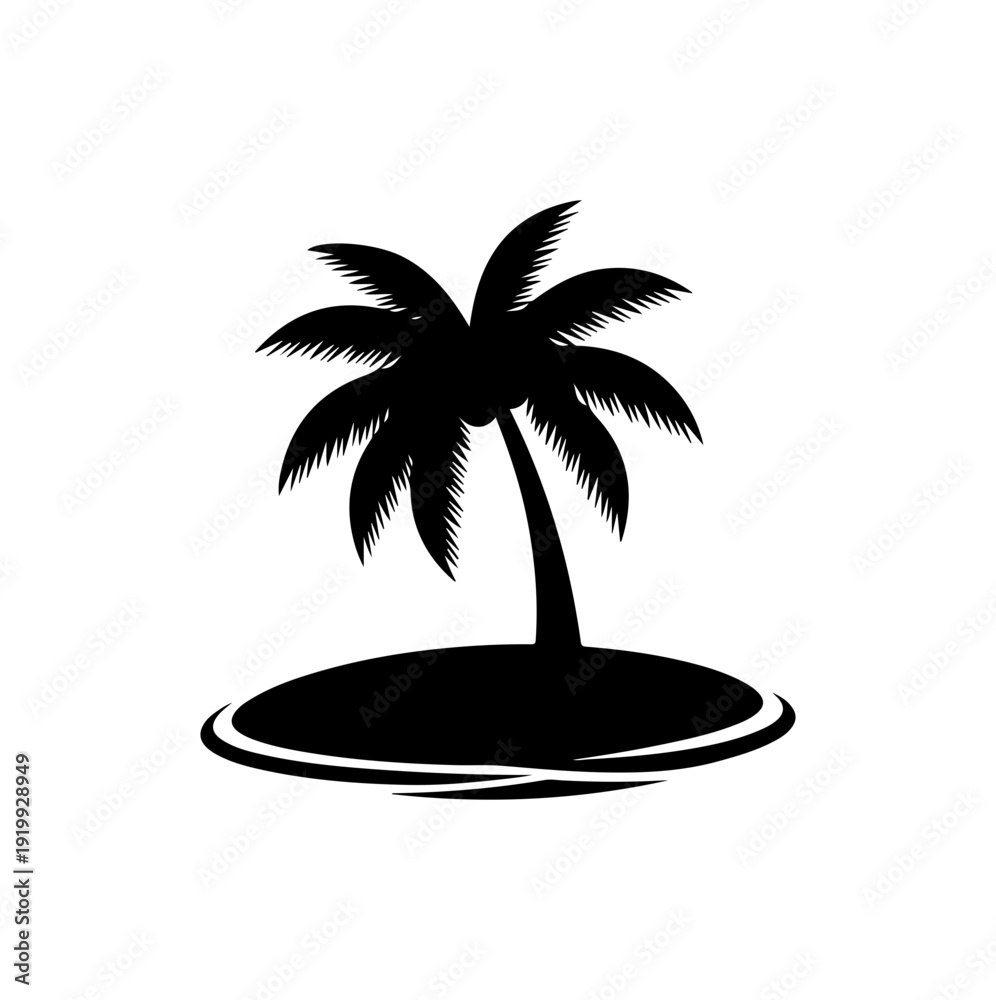 Fototapeta premium Isolated Minimalist Palm Tree on Small Island Vector Illustration