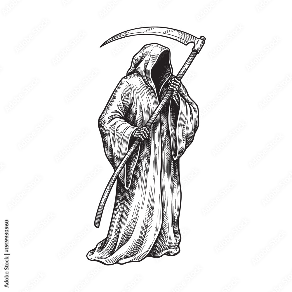 Ταπετσαρία Grim Reaper holding a scythe vintage engraving illustration