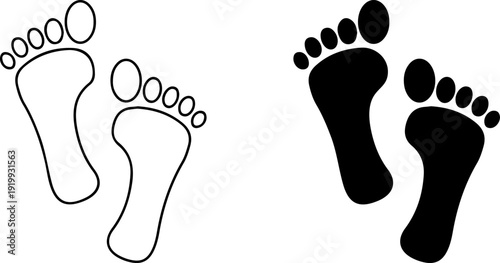 footprint icon . isolated transparent . human foot print sign . ten toes . black outline and filled version,