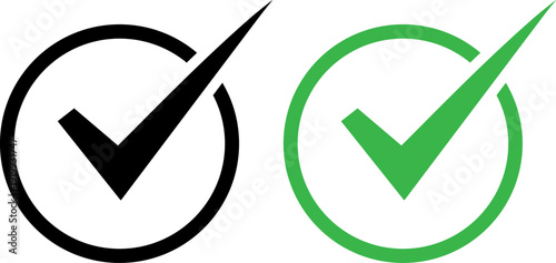 Checkmarks in black and green for approval and confirmation