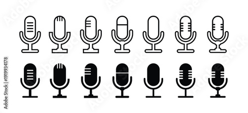Microphone vector icon set. Microphones audio podcast vector icons.