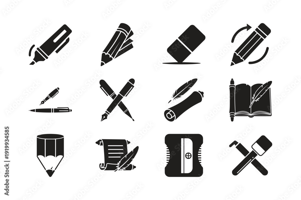 Fototapeta premium Collection of writing and drawing icons in modern style