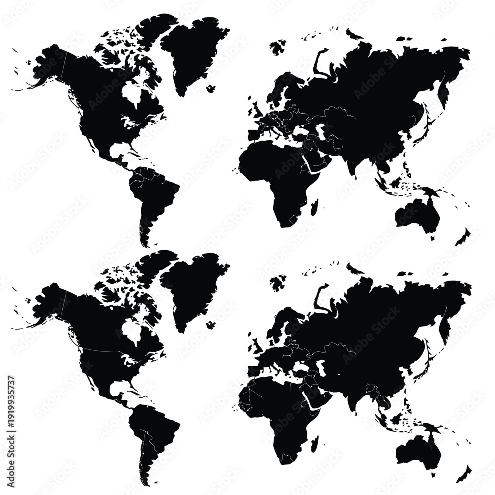 Obraz premium Black and white map with country borders on transparent background geography de