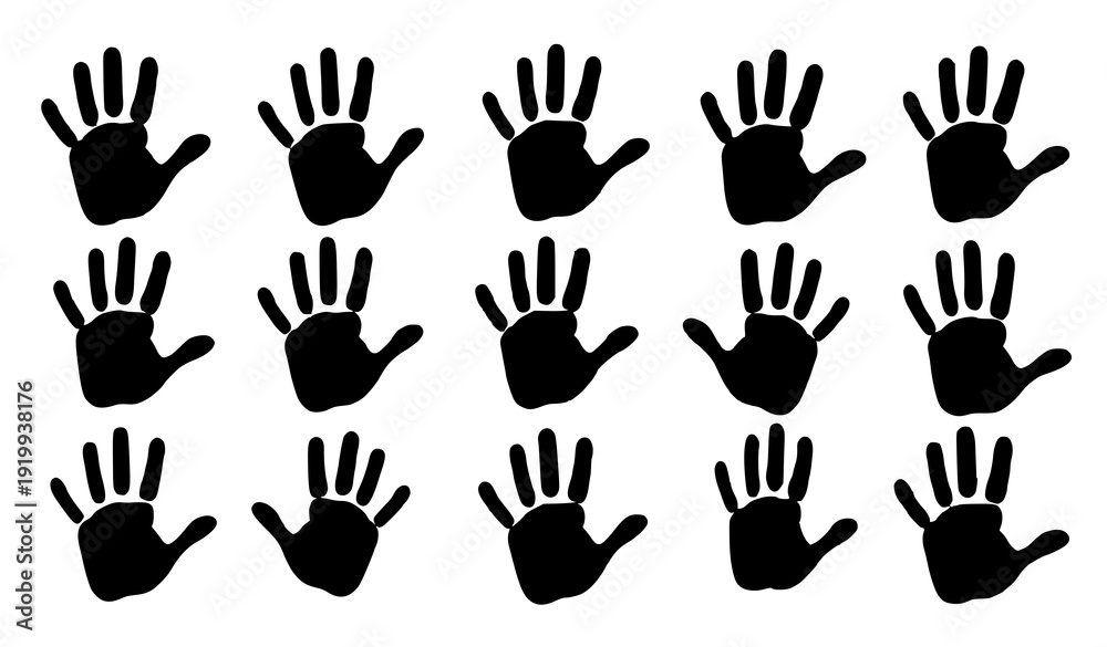 Fototapeta premium SEO Title: Minimal Flat Multicolor Human Palm Print Icons Isolated on White Background