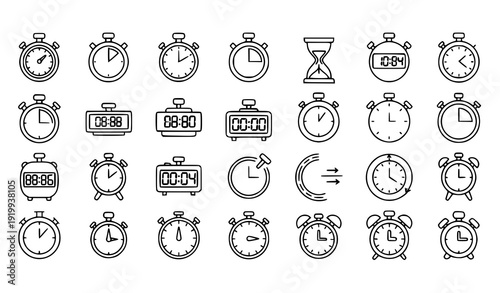 ✅ SEO Title:
Black Line Stopwatch and Timer Outline Icon Collection for Web and Print