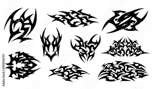 Organic Neo Tribal Abstract Shapes with Hand Drawn Grain Texture Vector